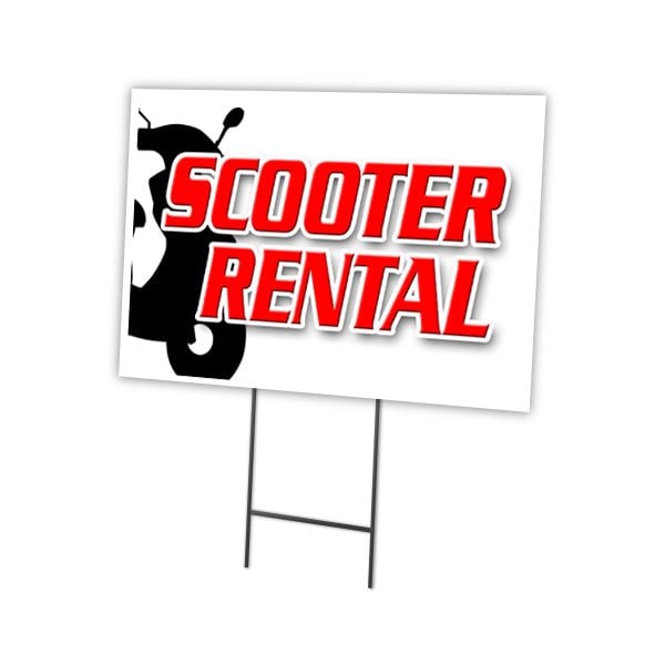 Scooter Rental Yard Sign & Stake outdoor plastic coroplast window, C-1216-DS-Scooter Rental